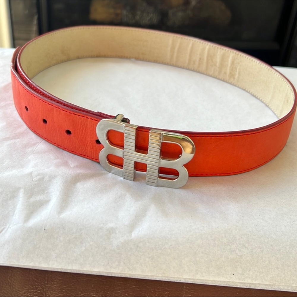 Hugo Boss Red Leather Belt with Silver Buckle